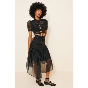 Naya Rea Margo Organza Skirt Black Ruffle Sheer Midi Size 10 Whimsigoth
